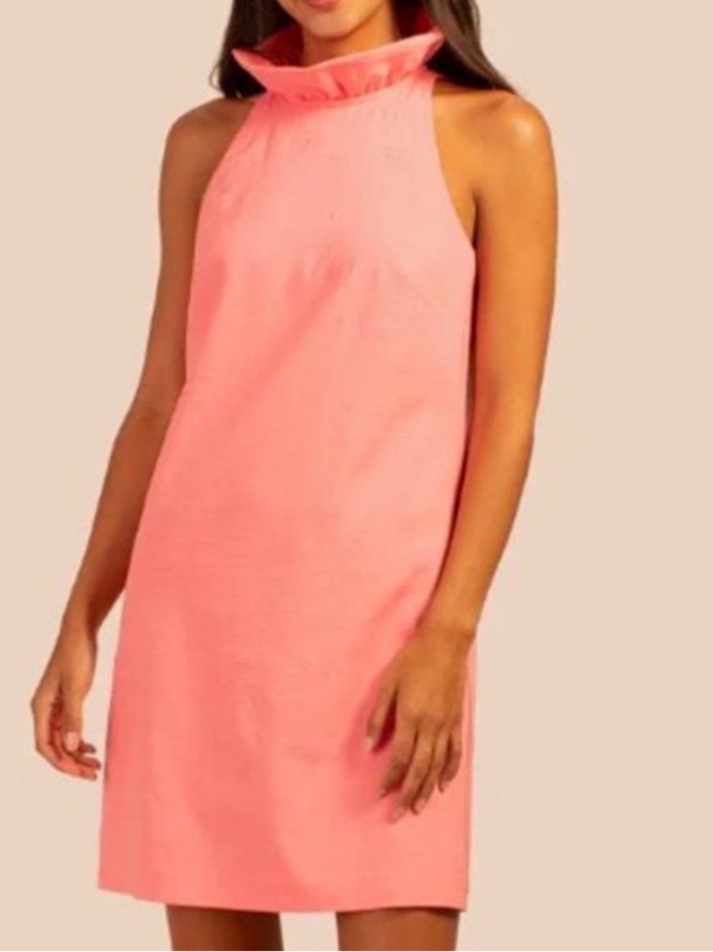 Trina Turk XLarge Dress Flamingo High Ruffled Collar Shift Peach Dress NWT
